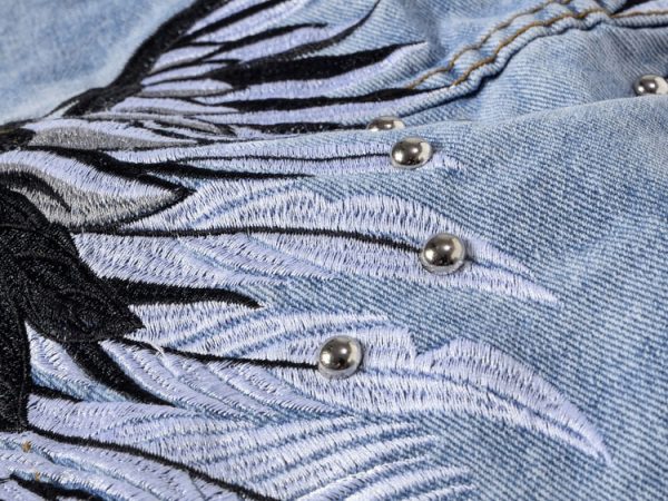 Gilet jeans biker ailes dans le dos